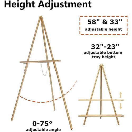 DJAR 3 Pcs 63 Wooden Easel Stand for Sign, Dual-use Adjustable Height, Wood Floor Display Easel for Wedding, Welcome Board, Poster, Picture, Photo- Gold