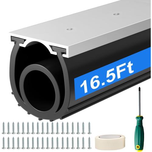 16.5 FT Garage Door Seals Bottom Rubber, Heavy Duty U O Ring Garage Door Bottom Seal with Aluminium Track Retainer Kit, Universal Garage Door Weather Stripping for Home Garage Protection