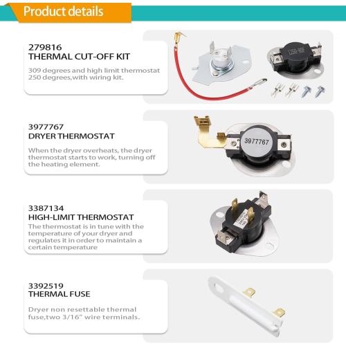 Dryer Heating Element Kit Fit for Whirlpool LER4634EQ1 LER4634EQ2 LER4634JQ1 LER4634PQ0 LER4634PQ1 LER5620KQ1 LER5636EQ3 LER5636EQ2 LER3624EQ1 LER3624EQ0 LER3624JQ0 LER3624JQ1 LER4624DQ1 etc