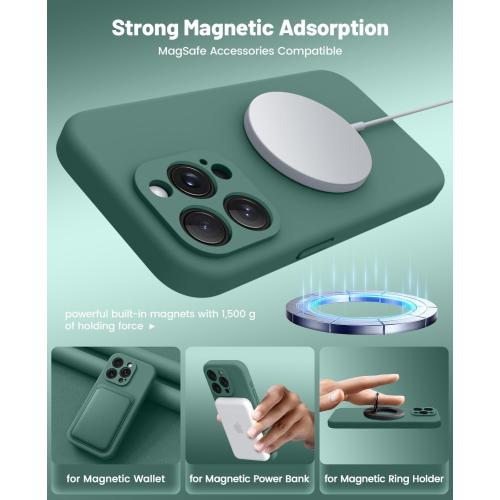 OTOFLY Magnetic for iPhone 15 Pro Max Case Compatible with MagSafe, [Full Camera Protection][Screen Protector] Full-Body Silicone Shockproof Phone Case for iPhone 15 Pro Max 6.7 (Pine Green)