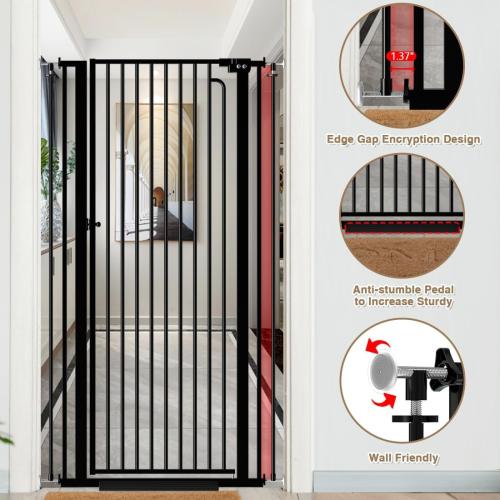 57 Extra Tall Pet Gate for Cats Dogs-43.4-48 Extra Wide Cat Gate for Doorways and Stairs-1.37 Ultra Narrow Spacing Pressure Mounted Dog Gate with One-Handed Operation(43.4-48)