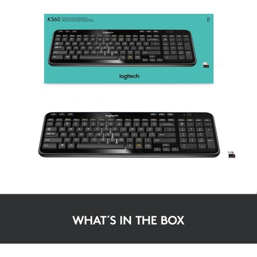 Logitech K360 Wireless USB Desktop Keyboard — Compact Full Keyboard, 3-Year Battery Life (Glossy Black)