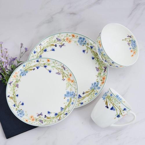Mikasa Quinn Lightweight Bone China 12 Piece Dinnerware Plate Bowl Set, Service for 4