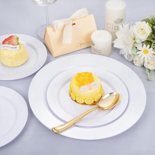 FLOWERCAT 200PCS White Plastic Plates Disposable Plates for Party - Heavy Duty Plastic Plates - 100 10 Dinner Plates and 100 7 Salad Plates for Weddings, Easter Parties and Events