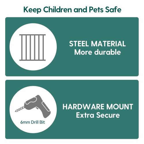 Babelio Baby Gate for Stairs & Doorways, 26-43 W 28 H No Bottom Bar| Easy Installation| One-Handed Operation| Auto-Close| Hardware Mount (Drill Needed) Safety Dog/Pet Gate (Brown Wood Pattern)