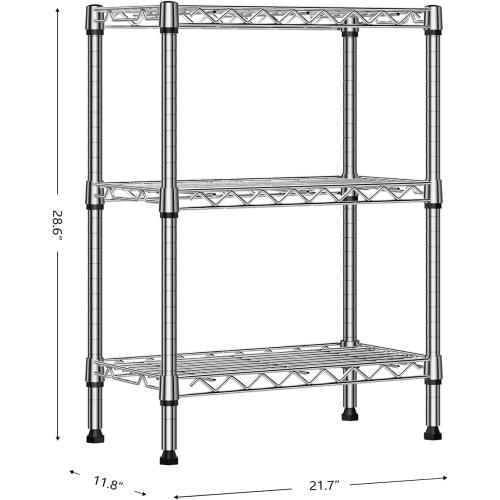 M MZG 750 lbs 3 Tier Shelf Metal Storage Shelves Wire Rack Closet Organizers with PP Board for Garage Kitchen Bathroom Laundry Chrome 11.8 D x 21.7 W x 28.6 H