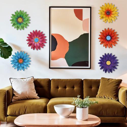 hogardeck Metal Flower Wall Decor for Indoor Outdoor, Kitchen Decor Floral Metal Wall Art, Wall Decor for Bathroom, Living Room, Porch, Garden, Yard, Backyard （6 Pcs 8'' ）