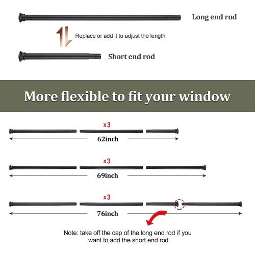 Black Curtain Rods for Windows - 5/8”Heavy Duty Stainless Steel Drapery Rod for Kitchen Bedroom Living Room Bathroom Outdoor Patio,28-76 inch Adjustable Curtain Pole with Modern Flat End
