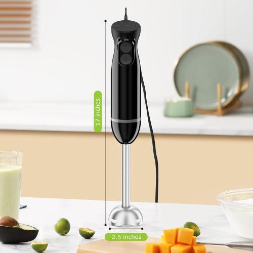 Bonsenkitchen Hand Blender, Immersion Blender with 2 Mixing Speed, Electric Handheld Mixer Portable Stick Mixer with Stainless Steel Blades for Soup, Smoothie, Puree, Baby Food