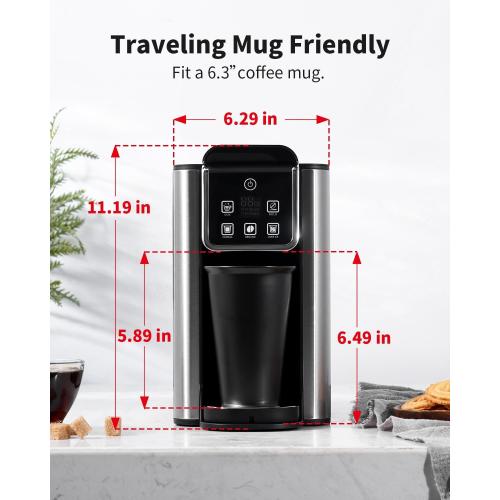 Hot & Iced Coffee Maker with Bold Setting, Single Serve Coffee Maker for K Cup and Grounds, 6-14 Oz Brew Sizes, 50 Oz Removable Water Tank, One Cup Coffee Machine with Reusable Filter, Black