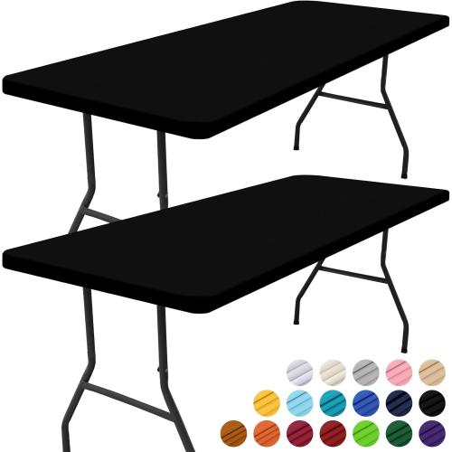 Smiry 2 Pack Rectangle Picnic Table Cloth, Waterproof Elastic Fitted Tablecloths, Washable Polyester Rectangular Patio Table Cover for Camping, Indoor and Outdoor (Black, 30x72)