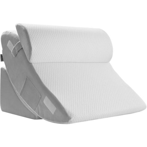 Happybuy 4-Piece Adjustable Orthopedic Bed Wedge Pillow Set: Relieve Back Pain, Acid Reflux, and Snoring. Ideal for Post-Surgery Recovery. Support Legs, Neck, and Shoulder. Comes in White/Grey!