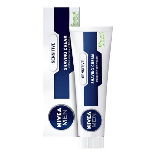 NIVEA Men Sensitive Shaving Cream 4-Pack for Men with Sensitive Skin, Alcohol-Free Formula with ChamomilE, Rich Lathering Cream for Comfortable Close Shave and Hydrated Skin, 100 ml Each Tube