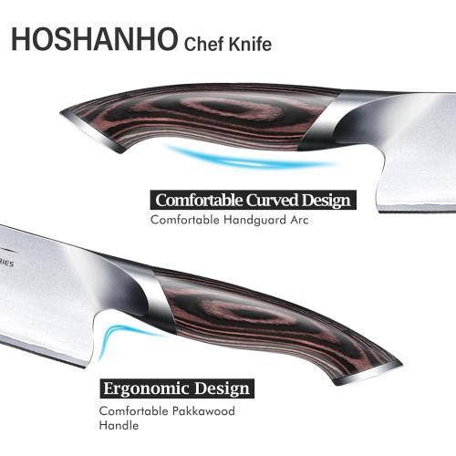 HOSHANHO Kitchen Knife in Japanese High Carbon Steel, Professional High-Class Chef's Knife 8 inch, Non-slip Ultra Sharp Cooking Knives with Ergonomic Handle