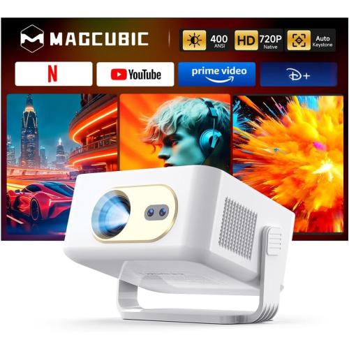 Magcubic Mini Projector with Wifi and Bluetooth, Smart Portable Projector, 260 ANSI & 2K Support, Auto Focus & Keystone, 180° Rotatable Portable Movie Proyector for Home Outdoor HY300GT