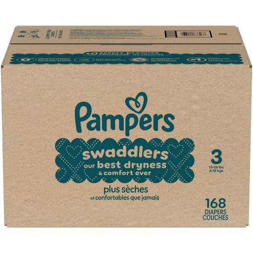 Pampers Swaddlers Diapers, Size 3 (13-26 lbs), 168 Count, Absorbent, Keeps Baby Dry and Comfortable, Skin Safe Disposable Baby Diaper (Packaging May Vary)