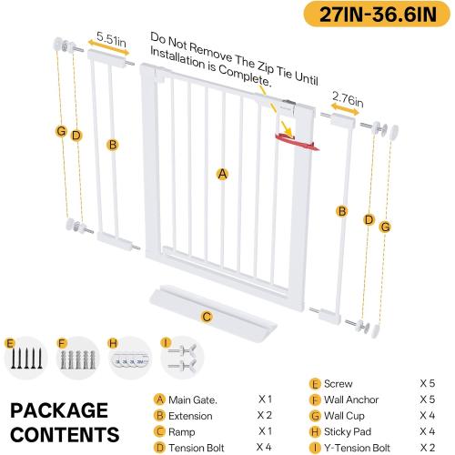 InnoTruth 27-36.6 in Wide Baby Gate for Stairs and Doorways, White | Indoor Metal Dog Gate for Pets, Auto Close 2 Way Swing Walk Through Door, Double Lock & Y-Bolts, Pressure or Hardware Mount