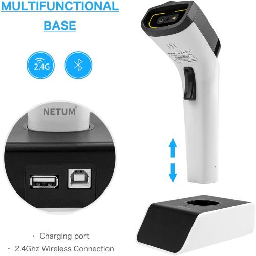 NETUM Bluetooth Wireless 2D Barcode Scanner with Charging Cradle, Hands Free Automatic Sensing Bar Code Reader 1D 2D QR pdf417 Scan Gun Works with MAC OS, Windows, iOS, Android - DS7500