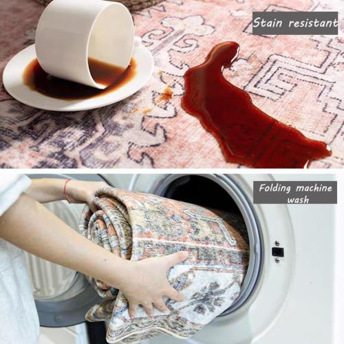 Area Rug 8x10 Washable Rug Brown Vintage Traditional Mat Distressed Indoor Foldable Thin Retro Accent Floral Non Slip Carpet Living Room Dining Room Office