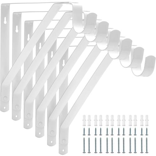 Closet Rod Bracket Heavy Duty Total Up to 300 lbs (6-Pack)- Wall Mounted Shelf Supports for Closet, Garage, Laundry, Rust-Proof Metal with Screws & Anchors, White
