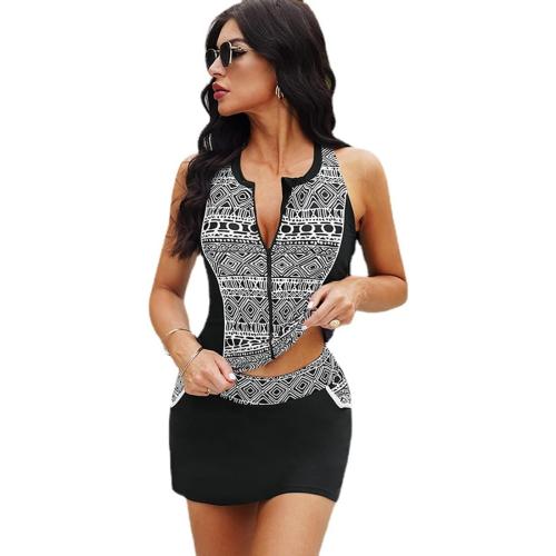 SoZe 2Xxl..Women Tankini Two Piece Swimsuit Zipper Closure Bodycon Swimwear Tank Top with Boyshorts