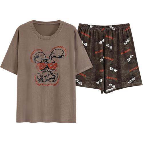 Cute Casual Women Large Girls Kawaii Short Sleeve And Shorts Pajama Set With Chest Pads Home Comfort Fashion Pj Sleep