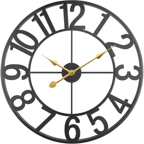 Large Outdoor Clock, Silent Non-Ticking Battery Operated Outdoor Wall Clock, Black Modern Metal Wall Clock for Patio, Porch, Pool Area, Kitchen, Bedroom, Living Room, Farmhouse Decor - 16 Inch