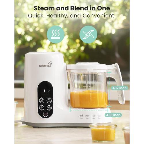 GROWNSY Baby Food Maker with Steam Basket, One Step Baby Food Processor Steamer Puree Blender Grinder Mills Machine, Auto Cooking Grinding and Sterili-zing for Healthy Homemade Baby Food, BPA-Free