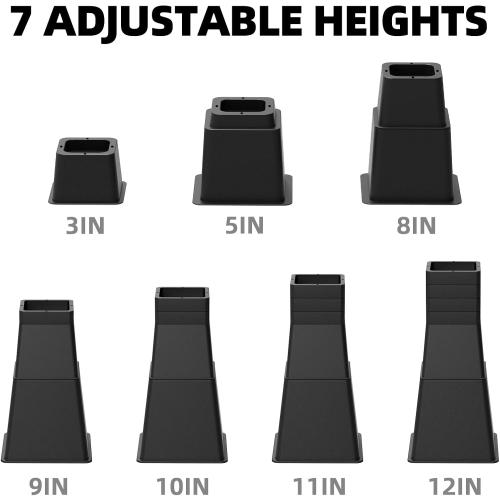 ‼️has mild stains and scratches ‼️12 inch Bed Risers Heavy Duty, Adjustable Furniture Risers for Bed, Sofa, Table, Chair, Support up to 1500 Lbs (Set of 4, Black)