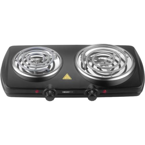 Double Burner Hot Plate Electric, 1800 Watts Electric Burner with 5.2 & 6 Coiled Element, Adjustable Temperature, for Dorm, Office, Home, Camp, Compatible for All Cookwares
