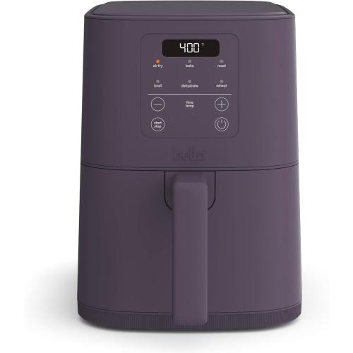 bella 4Qt Slim Air Fryer, Fits-anywhere™ Kitchenware, EverGood™ Ceramic Nonstick Coating, Adjustable Temperature, 6 Preset Cooking Options, 60 Min Auto Shutoff w Audible Tone, 3.3lb Capacity, Plum
