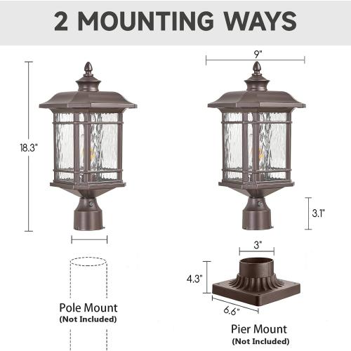 Dusk to Dawn Lamp Posts Outdoor Lighting Waterproof Outdoor Post Lights with Water Ripple Glass 16.5 Inch Height ORB Finish Lamp Post Light Fixture for Yard Patio Pathway Garden E26 Socket