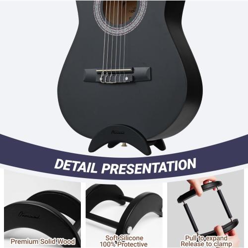 Acoustic Guitar Stand, Clip-On Self-Standing Black Wood Guitar Stand, Portable Lightweight Guitar Stand Floor, Guitar Holder for Travel and Stage, Gift for Acoustic, Classic and Folk Guitar L-Szie