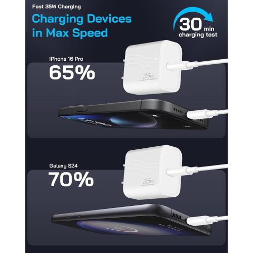 GUUSMART 35W iPhone Charger Fast Charging 3 Pack USB C Wall Charger, White | 6 FT Type C Cord, Compatible with iPhone 17/17 Air/17 Pro/17 Pro Max/16/15 Series, iPad Pro