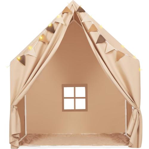 Kids Play Tent with Padded Mat & Star LED Lights for Ages 4-8-10 Year Old Girls Boys, Large Cute Indoor Play Room House Tent for Toddler Children