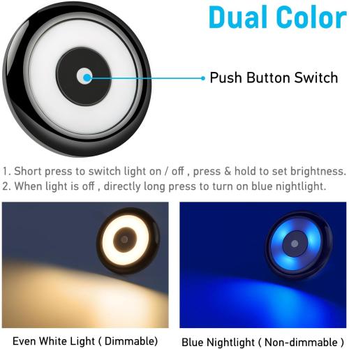 Acegoo RV LED Puck Light Camper Van 3' Overhead Ceiling & Down Light, 12V for Motorhome Boat Truck Trailer Cars, Inbuilt Dimmer Switch & Blue Nightlight, CRI90  (Black 3000K)
