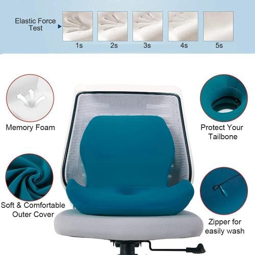 Memory Foam Seat Cushion and Lumbar Support Pillow Set - Orthopedic Coccyx Pad for Office Chair, Car, Truck - Ergonomic Pain Relief for Back, Tailbone, Sciatica - Ideal for Wheelchair and Home Use