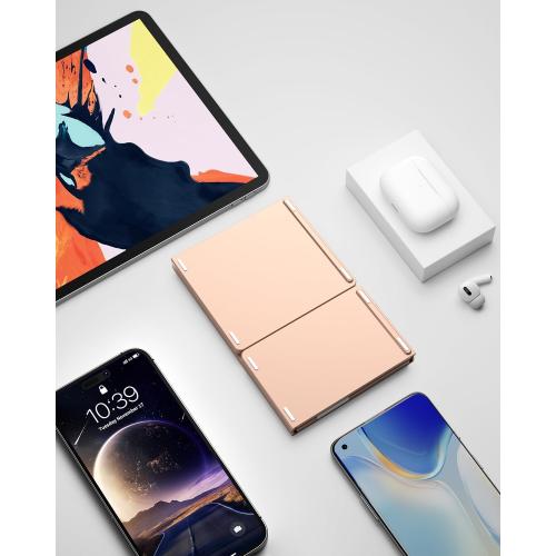 Samsers Foldable Bluetooth Keyboard with Touchpad - Portable Wireless Keyboard with Holder, Rechargeable Full Size Ultra Slim Pocket Folding Keyboards for Android Windows iOS Tablet & Laptop - Pink