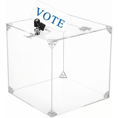 Acrylic Donation Raffle Box with Slot & Lock, Large Clear Ballot Offering Suggestion Ticket Holder for Fundraising Drawing Storage Container Tip Jar Voting Charity (9.8 x 9.8 x 9.8 Inch, Clear)