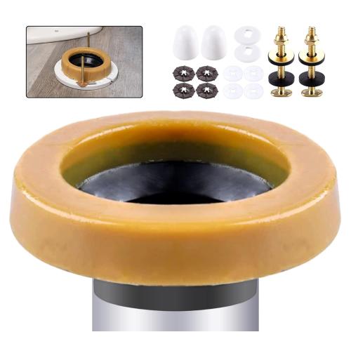 Wax Ring & Brass Bolts for Toilet Bowls Reinforced with Polyethylene Flange, Toilet Bowl Wax Gasket Seal for Floor Outlet Toilets New Install or Re-seat, Fits 3-inch or 4-inch Waste Lines