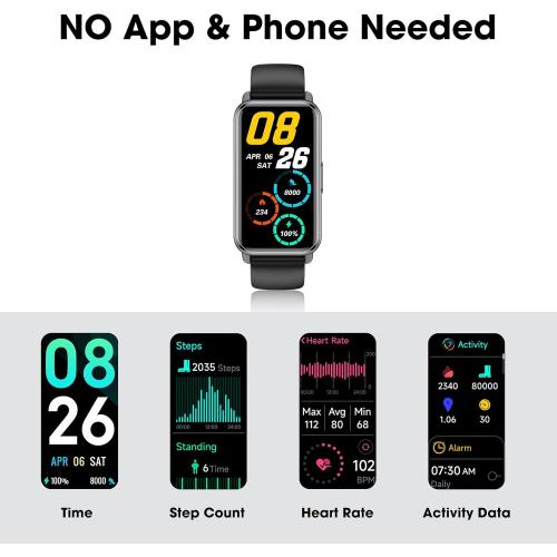 Black Long Battery Pedometer Watch 14 Days Battery Life, Slim Design No App/Phone Required Fitness Tracker, 50 Meters Waterproof Smart Watch, Heart Rate & Blood Oxygen Monitor Step Counter for Men Women