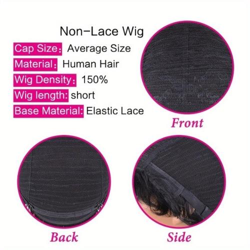 Short Pixie Cut Wig for Women 150% Density Virgin Human Hair Full Machine Made Short Layered Wigs with Bangs for Daily Wear Pixie Cut Straight Style Perfect for Summer 1B Color