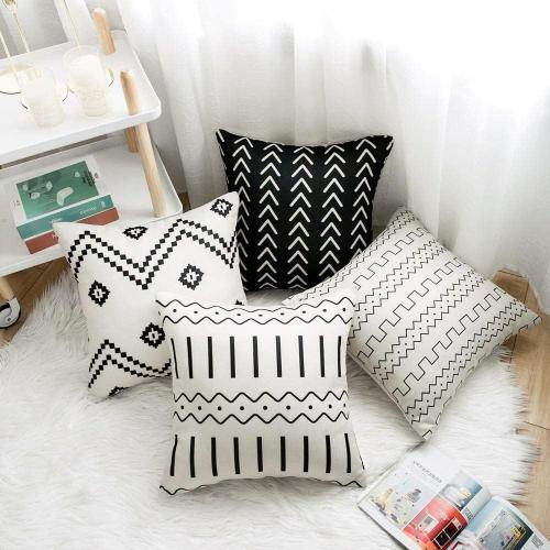 Set of 4 Size 18x18 Color Black and white Boho Pillow Covers,18x18 Pillow Covers Modern Throw Pillow Covers Black Geometric Mudcloth Linen Neutral Decorative Pillow Covers for Sofa Couch Chair