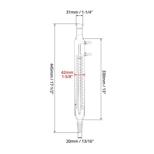 QWORK Glass Reflux Condenser 24/40 - Large Cooling Capacity, Borosilicate Glass, Organic Chemistry Lab Glassware, 175mm in Coil Length 390mm in Overall Height