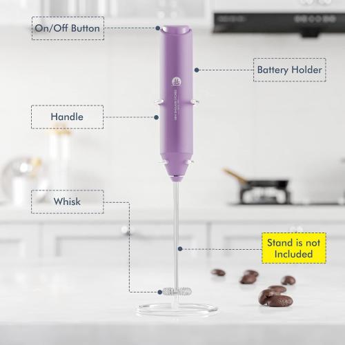 Powerful Milk Frother Handheld Foam Maker, Mini Whisk Drink Mixer for Coffee, Cappuccino, Latte, Matcha, Hot Chocolate, No Stand, Light Purple