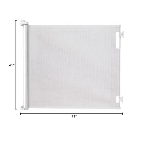 Retractable Baby Gate Perma Child Safety 41 Tall x 71” Wide, Mesh, for Stairs, Doorways, Dogs, Pets, Indoor, Outdoor, One-Handed Operation, Locking, Easy Install, Hardware Mount, White