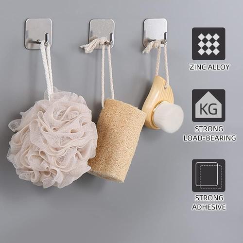 4pcs Heavy Duty Self Adhesive Wall Hooks, 304 Stainless Steel Coat Shower Towel Clothes Hooks, Stick on Wall Hooks for Kitchen Bathroom Toilet, No Drill No Screw, Waterproof (Burnish Silver) 2pk