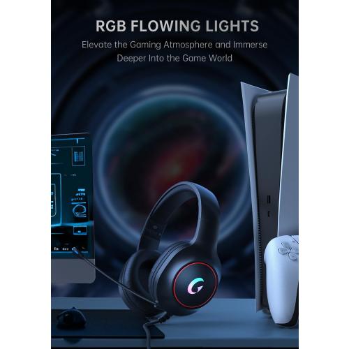 CM7002 Gaming Headset for PS5, PS4, PC, Mac, Switch, Xbox Series, Surround Sound RGB Gaming Headphones with Noise Canceling Microphone, 50MM Dynamic Drivers, 3.5MM Audio Jack, Black