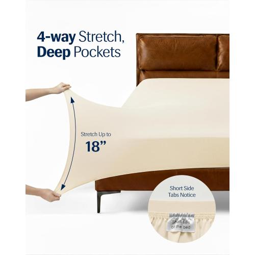 REST® Evercool®  Cooling Sheet Set, Cali King Size, ***Snow Ivory***, Breathable Bed Sheets for Hot Sleeper and Night Sweats, with Pillowcases, with Ionic  Self-Cleaning Silver Yarn for Sensitive Skin, 4PCS