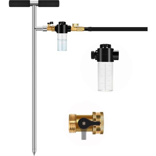 Tree Watering Spike,  Deep Root Watering Tool for Trees with Fertilizer Bottle, Stainless Steel Root Feeder for Garden, Orchard& Shrubs, Tree Irrigation System with Brass Valve|T-Handle